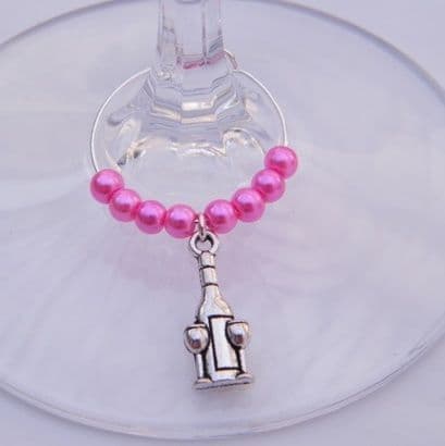 Bottle & Glasses Wine Glass Charm - Beaded Style