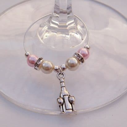 Bottle & Glasses Wine Glass Charm - Elegance Style