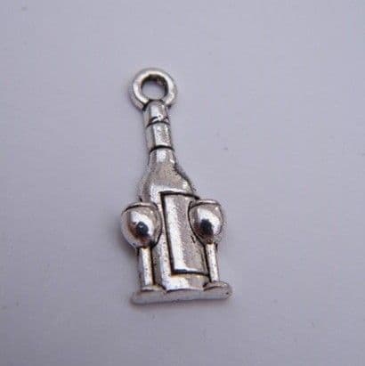 Bottle & Glasses Wine Glass Charm - Full Bead Style