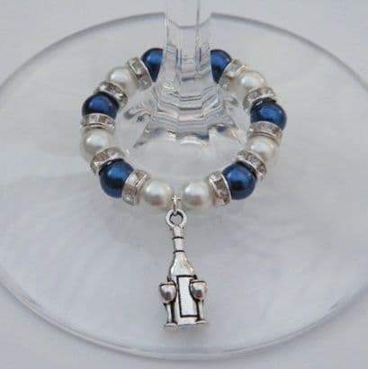 Bottle & Glasses Wine Glass Charm - Full Sparkle Style