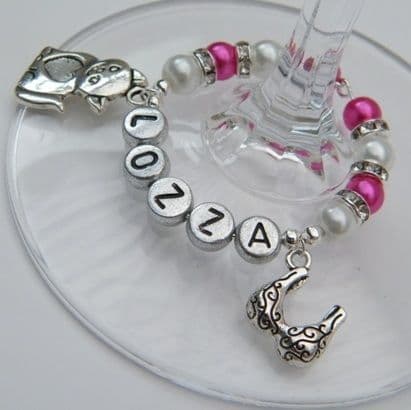 Bra Personalised Wine Glass Charm - Double Charm Full Sparkle Style