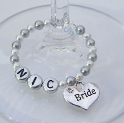 Bride Personalised Wine Glass Charm - Full Bead Style