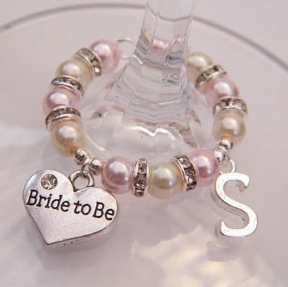 Bride To Be Wine Glass Charm - Initial Full Sparkle Style