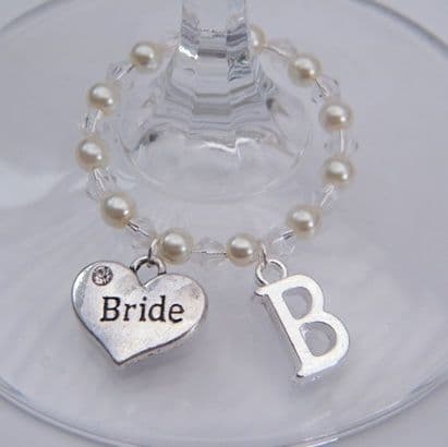 Bride Wine Glass Charm - Initial Full Bead Style