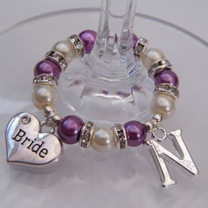 Bride Wine Glass Charm - Initial Full Sparkle Style