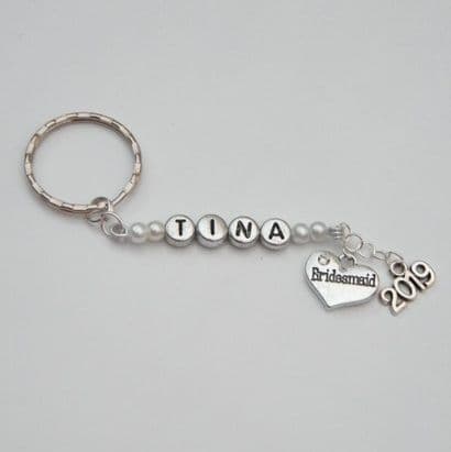 Bridesmaid Personalised Keyring - Double Charm Beaded Style