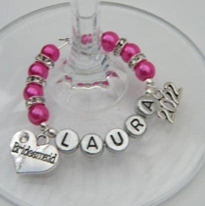 Bridesmaid Personalised Wine Glass Charm - Double Charm Full Sparkle Style