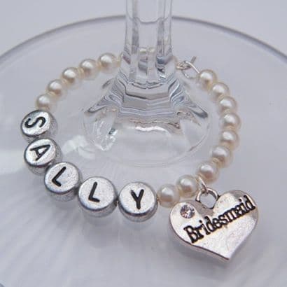 Bridesmaid Personalised Wine Glass Charm - Full Bead Style