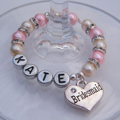 Bridesmaid Personalised Wine Glass Charm - Full Sparkle Style