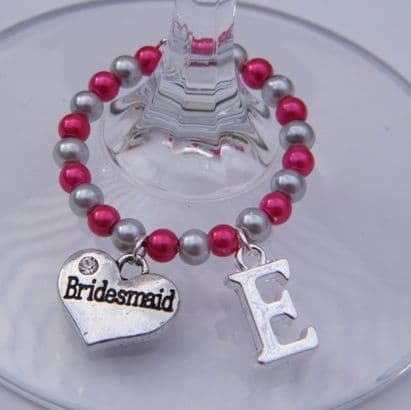 Bridesmaid Wine Glass Charm - Initial Full Bead Style