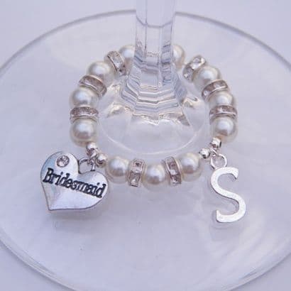 Bridesmaid Wine Glass Charm - Initial Full Sparkle Style