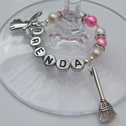 Broomstick Personalised Wine Glass Charm - Double Charm Full Sparkle Style