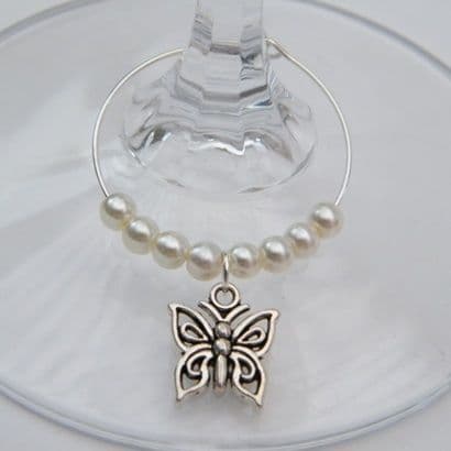 Butterfly Wine Glass Charm - Beaded Style