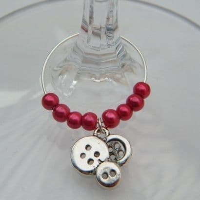 Buttons Wine Glass Charm - Beaded Style