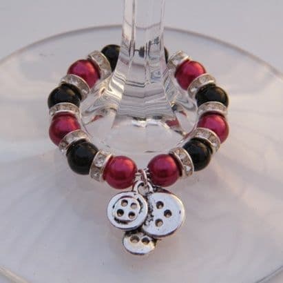 Buttons Wine Glass Charm - Full Sparkle Style