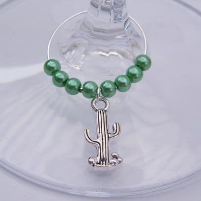 Cactus Wine Glass Charm - Beaded Style