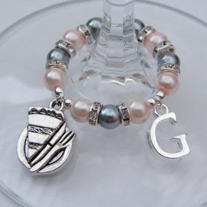Cake Slice Wine Glass Charm - Initial Full Sparkle Style