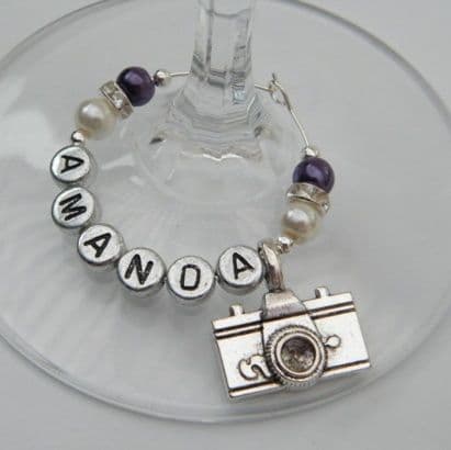 Camera Personalised Wine Glass Charm - Elegance Style