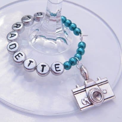 Camera Personalised Wine Glass Charm - Full Bead Style