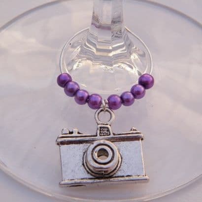 Camera Wine Glass Charm - Beaded Style