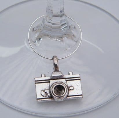 Camera Wine Glass Charm - Hoop Style
