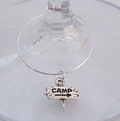 Camping Sign Wine Glass Charm - Hoop Style