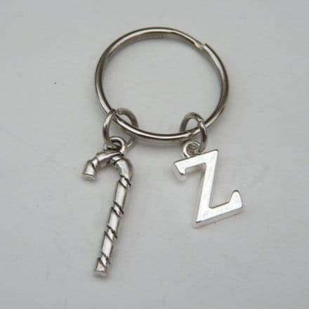 Candy Cane Keyring - Initial Charm Style