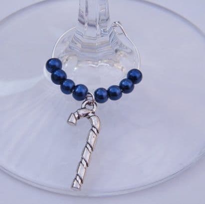 Candy Cane Wine Glass Charm - Beaded Style