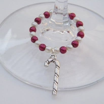 Candy Cane Wine Glass Charm - Full Bead Style