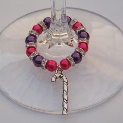 Candy Cane Wine Glass Charm - Full Sparkle Style