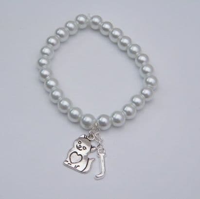 Cat Heart Tummy Initial Bracelet - Beaded Style