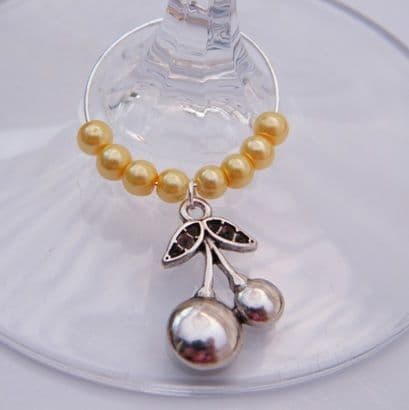 Cherry Wine Glass Charm - Beaded Style
