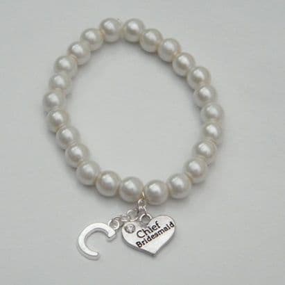 Chief Bridesmaid Initial Bracelet - Beaded Style