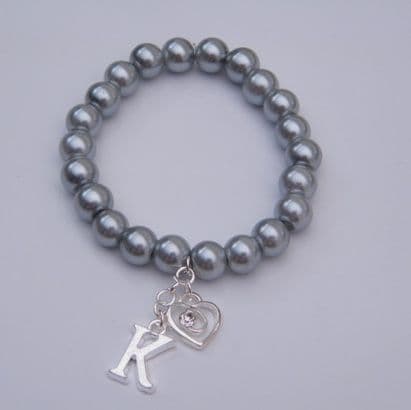 Clear Sparkle Swirl Heart Initial Bracelet - Beaded Style