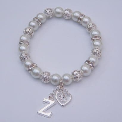 Clear Sparkle Swirl Heart Initial Bracelet - Sparkle & Bling Style