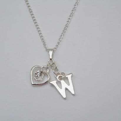 Clear Sparkle Swirl Heart Necklace - Initial Charm Style