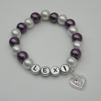 Clear Sparkle Swirl Heart Personalised Bracelet - Beaded Style