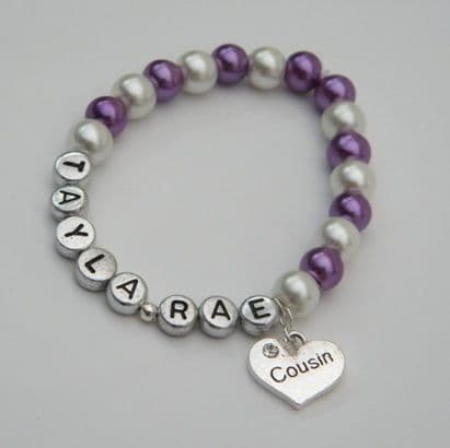 Cousin Heart Personalised Bracelet - Beaded Style