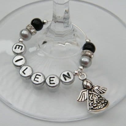 Detailed Angel Personalised Wine Glass Charm - Elegance Style