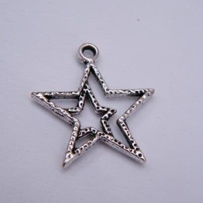 Detailed Double Star Outline Bracelet - Charm Beaded Style