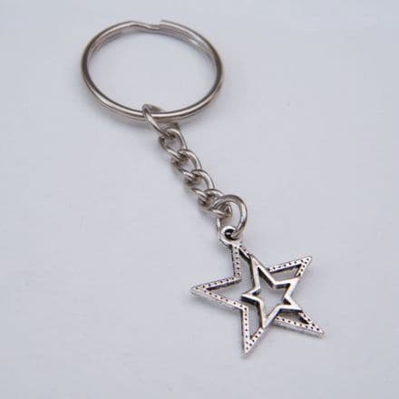 Detailed Double Star Outline Keyring - Charm Style