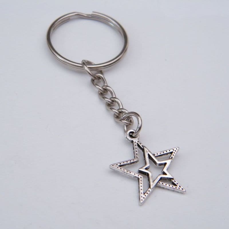 Detailed Double Star Outline Keyring - Charm Style