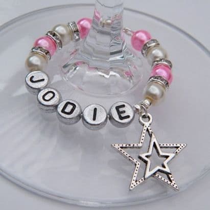 Detailed Double Star Outline Personalised Wine Glass Charm - Full Sparkle Style