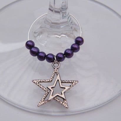 Detailed Double Star Outline Wine Glass Charm - Beaded Style