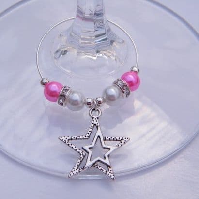 Detailed Double Star Outline Wine Glass Charm - Elegance Style