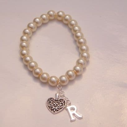 Detailed Heart Initial Bracelet - Beaded Style