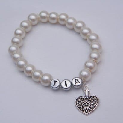 Detailed Heart Personalised Bracelet - Beaded Style