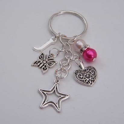 Double Star Outline Keyring - Initial Multi Charm Style