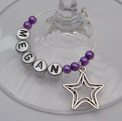Double Star Outline Personalised Wine Glass Charm
