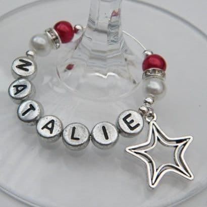 Double Star Outline Personalised Wine Glass Charm - Elegance Style